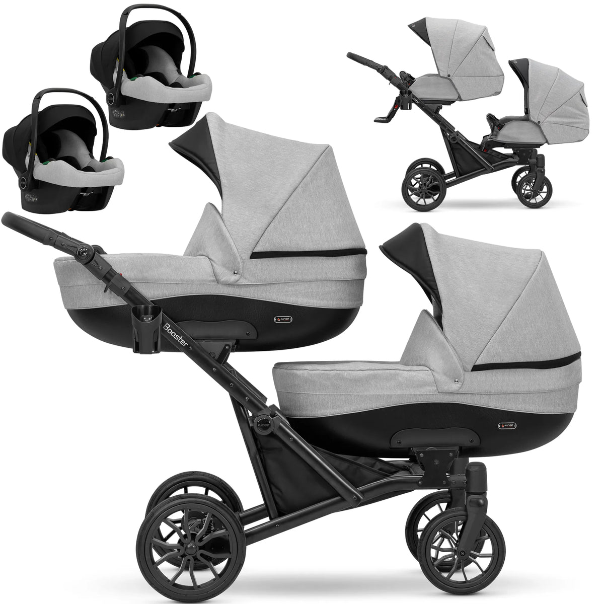Kunert Booster 3-in-1 sisarusvaunut kahdella Cosmo-turvakaukalolla, useita värejä