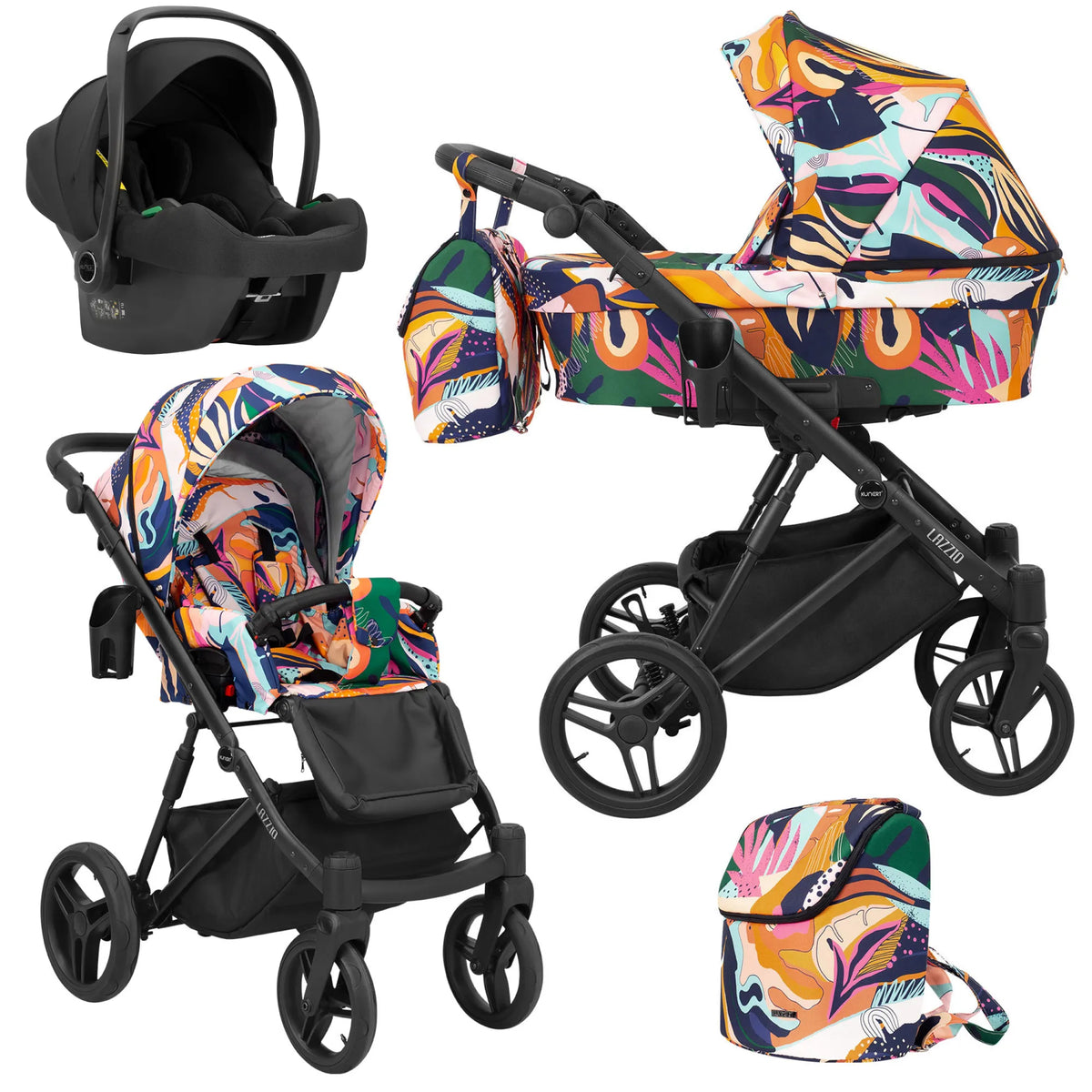 Kunert Lazzio 3-in-1 yhdistelmävaunut Cosmo-turvakaukalolla, useita värejä