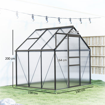 Alumiininen polykarbonaattikasvihuone perustuksella ja kattoikkunalla, 3,6 m², harmaa