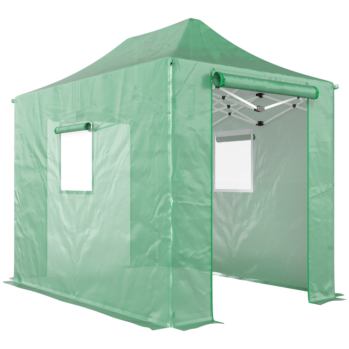 Taittuva pop-up-kasvihuone harjakatolla, 2,95 x 2 x 2,7 m, vihreä