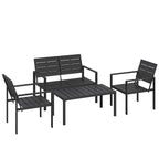 HDPE-säleinen oleskeluryhmä neljälle, sohva + 2 nojatuolia + sohvapöytä, musta