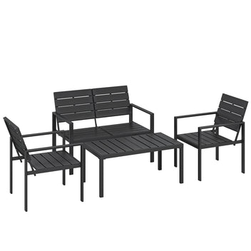 HDPE-säleinen oleskeluryhmä neljälle, sohva + 2 nojatuolia + sohvapöytä, musta
