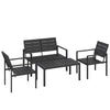 HDPE-säleinen oleskeluryhmä neljälle, sohva + 2 nojatuolia + sohvapöytä, musta