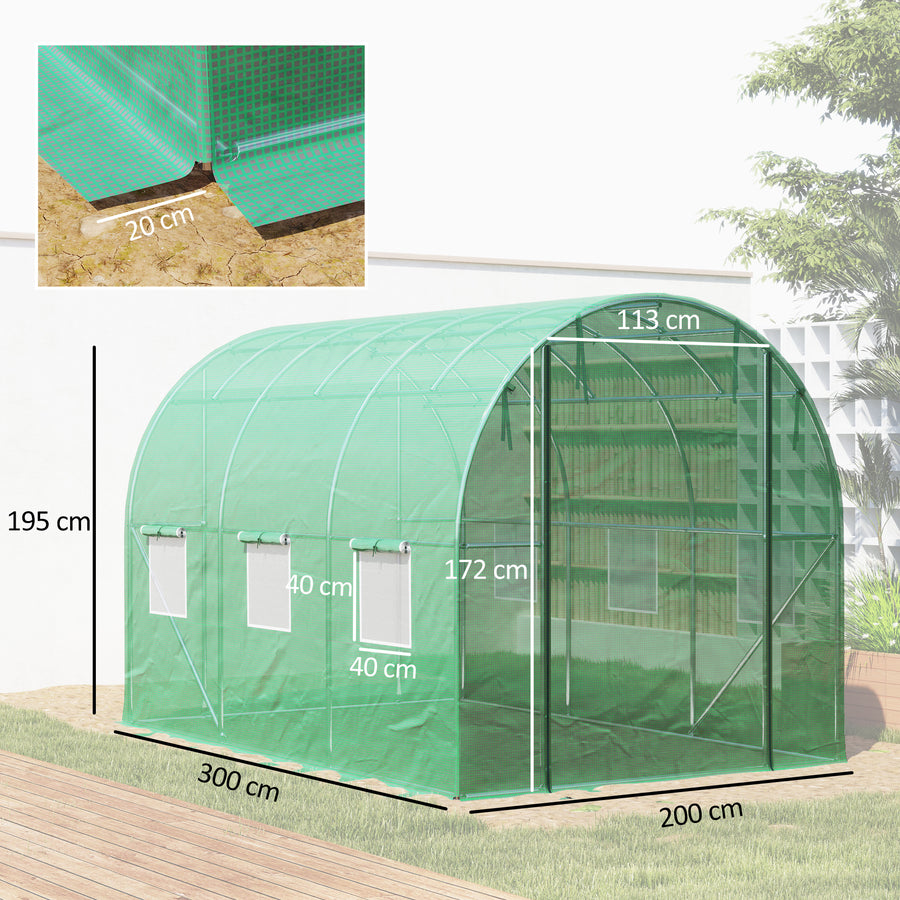 Vahvistettu tunnelikasvihuone 170 g/m² katteella, 3 x 2 x 2 m, vihreä