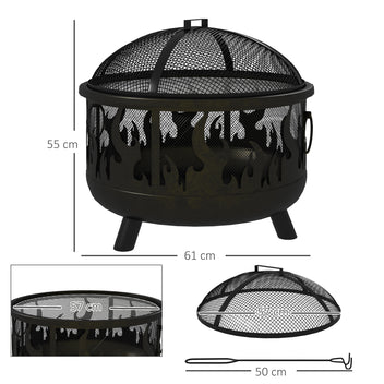 Tulisija ja grilli 2-in-1 kipinäsuojalla, Ø61 cm, musta