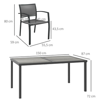 Ruokailuryhmä neljälle pinottavilla tuoleilla, 150 cm pöytä, harmaa