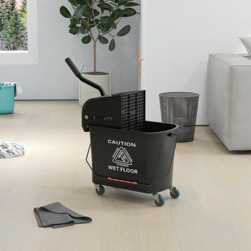 Moppiämpäri 20 l puristimella ja kahvalla, pyörät, muovi, musta