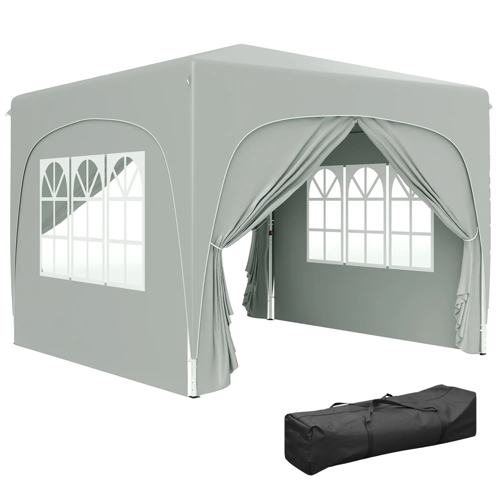3 x 3 m pop-up paviljonki sivuseinillä, UPF 50+ -aurinkosuoja ja säädettävä korkeus