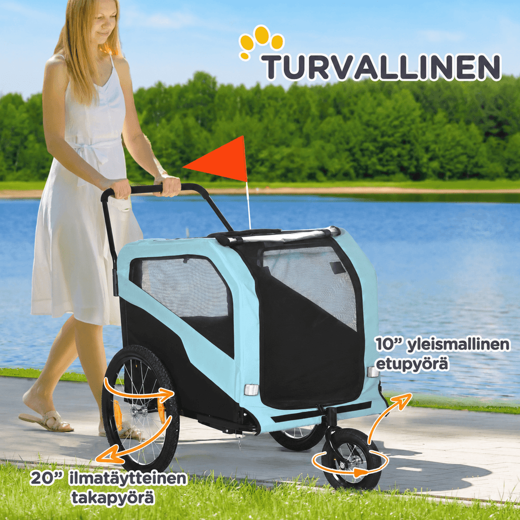 2-in-1 koiran pyöräkärry ja koiravaunut 30 kg, kokoontaitettava koiran kuljetuskärry, vaaleansininen