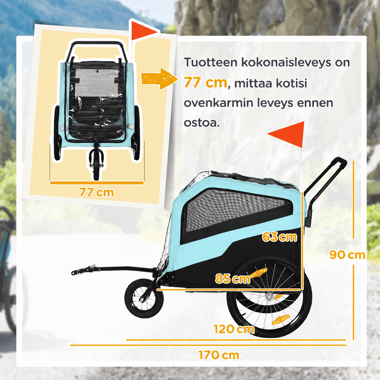 2-in-1 koiran pyöräkärry ja koiravaunut 30 kg, kokoontaitettava koiran kuljetuskärry, vaaleansininen