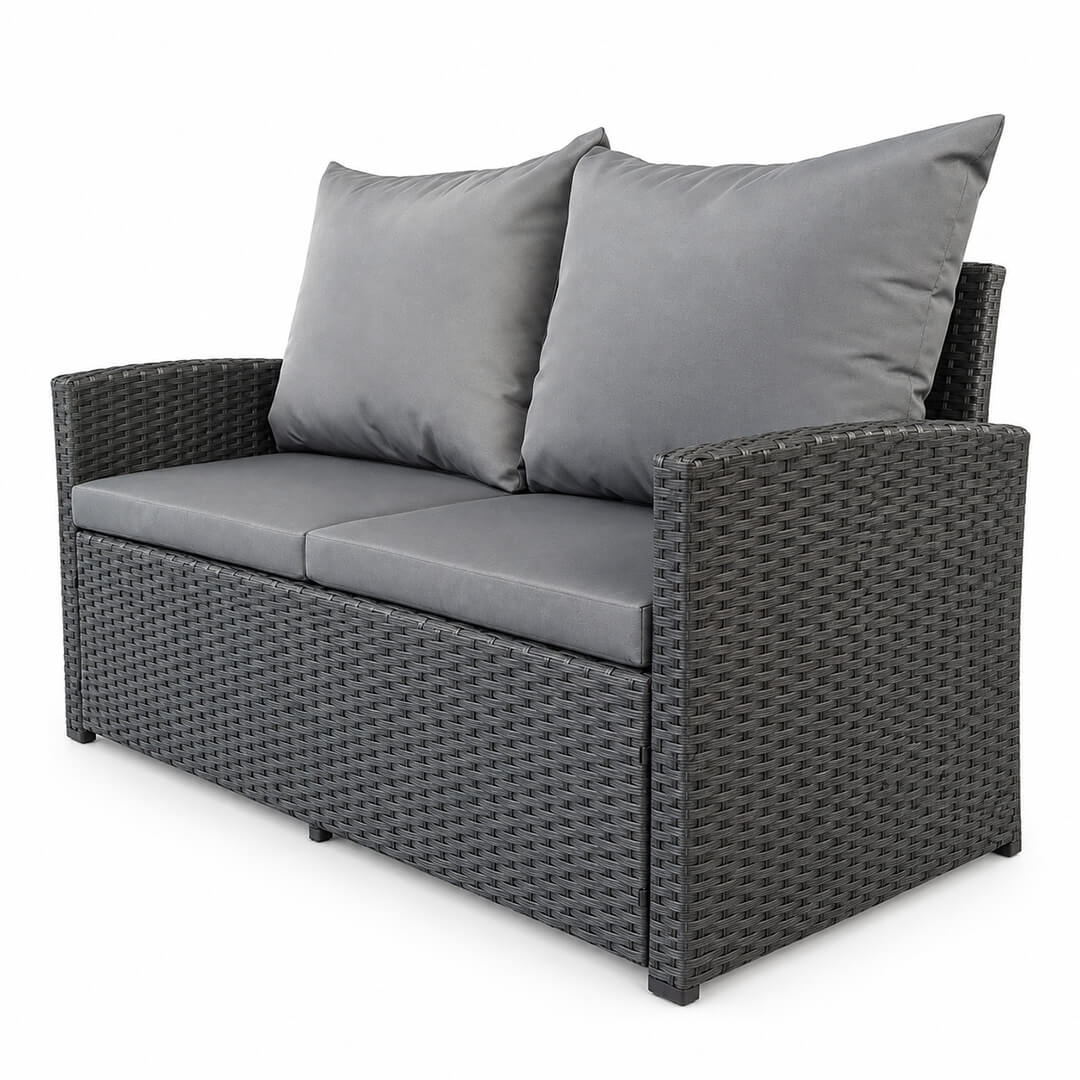2-istuttava polyrottinkisohva 120 cm EMMI, Musta/harmaa