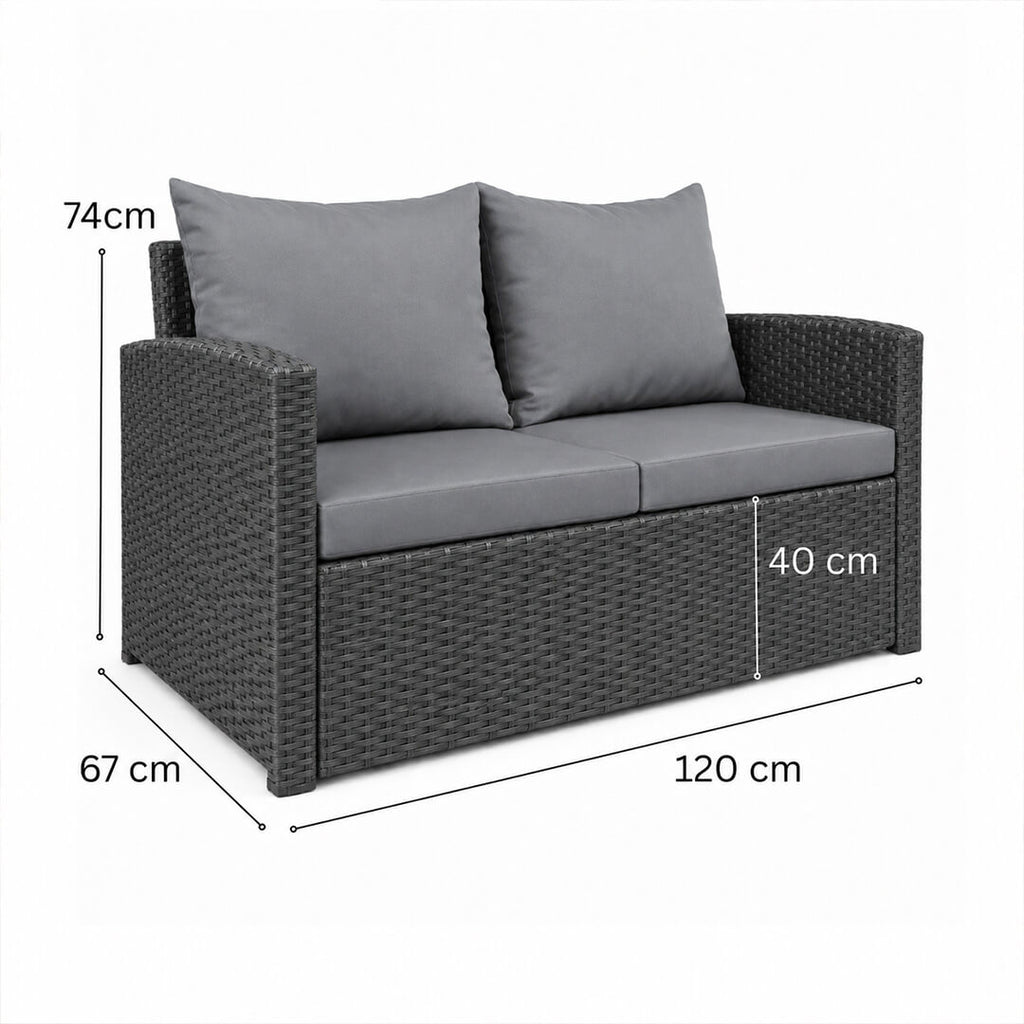 2-istuttava polyrottinkisohva 120 cm EMMI, Musta/harmaa