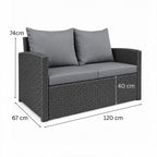 2-istuttava polyrottinkisohva 120 cm EMMI, Musta/harmaa