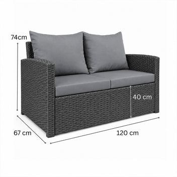 2-istuttava polyrottinkisohva 120 cm EMMI, Musta/harmaa