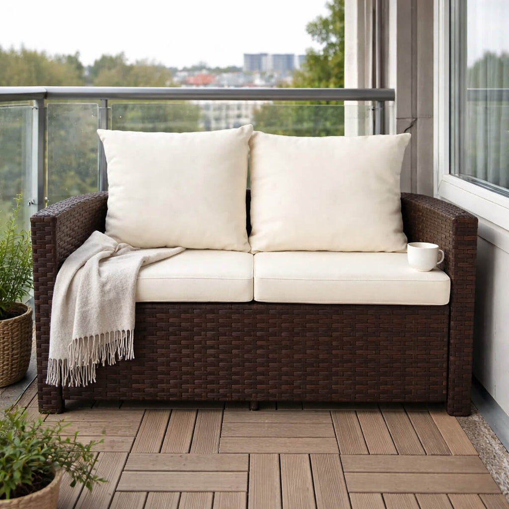 Lund & Leaf 2-sitsig soffa i konstrotting 120 cm EMMI, brun/beige