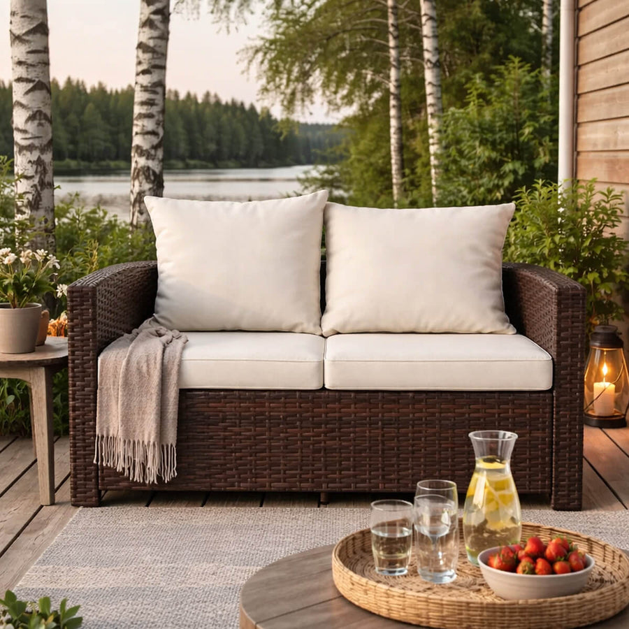 2-istuttava polyrottinkisohva 120 cm EMMI, Ruskea/beige