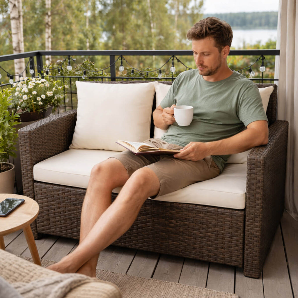 Lund & Leaf 2-sitsig soffa i konstrotting 120 cm EMMI, brun/beige