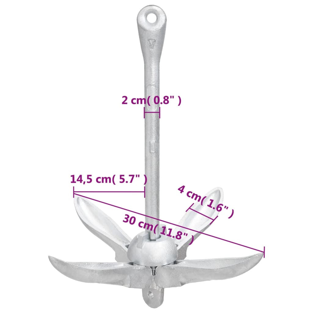 Taitettava ankkuri hopea 2,5 kg takorauta