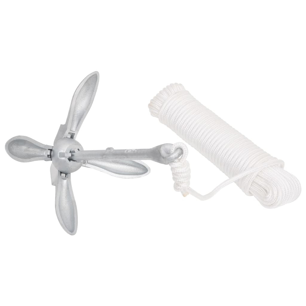 Taitettava ankkuri köydellä hopea 6 kg kuumasinkitty valurauta