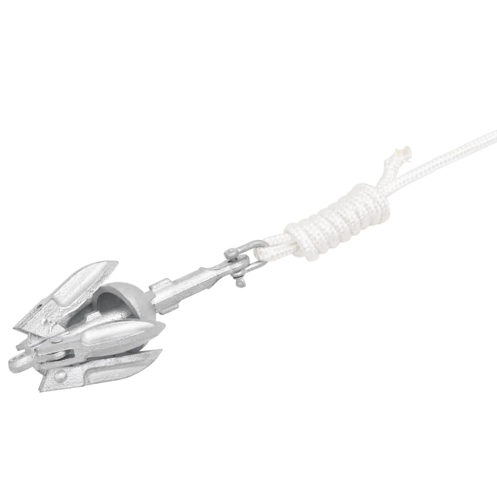 Fällbar ankare med rep, silver, 0,7 kg, varmförzinkat gjutjärn