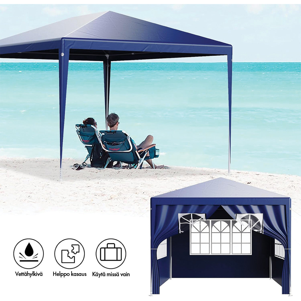 OUTLET! POHJOLA GARDEN Juhlateltta / Paviljonki irrotettavilla sivuilla 3x4m PE, sininen