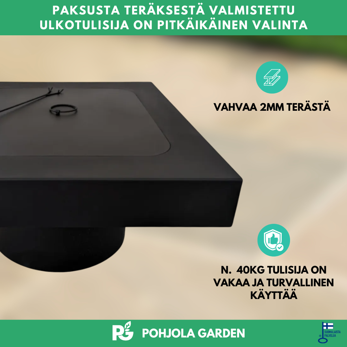 Utomhuseldstad 76 x 76 cm – lock, 2 mm stål, ca 40 kg