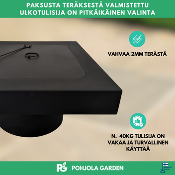 Utomhuseldstad 76 x 76 cm – lock, 2 mm stål, ca 40 kg
