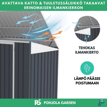 Roskakatos 3 jäteastialle 237 x 101 x 131 cm – teräslevy, avattava katto, tuuletus
