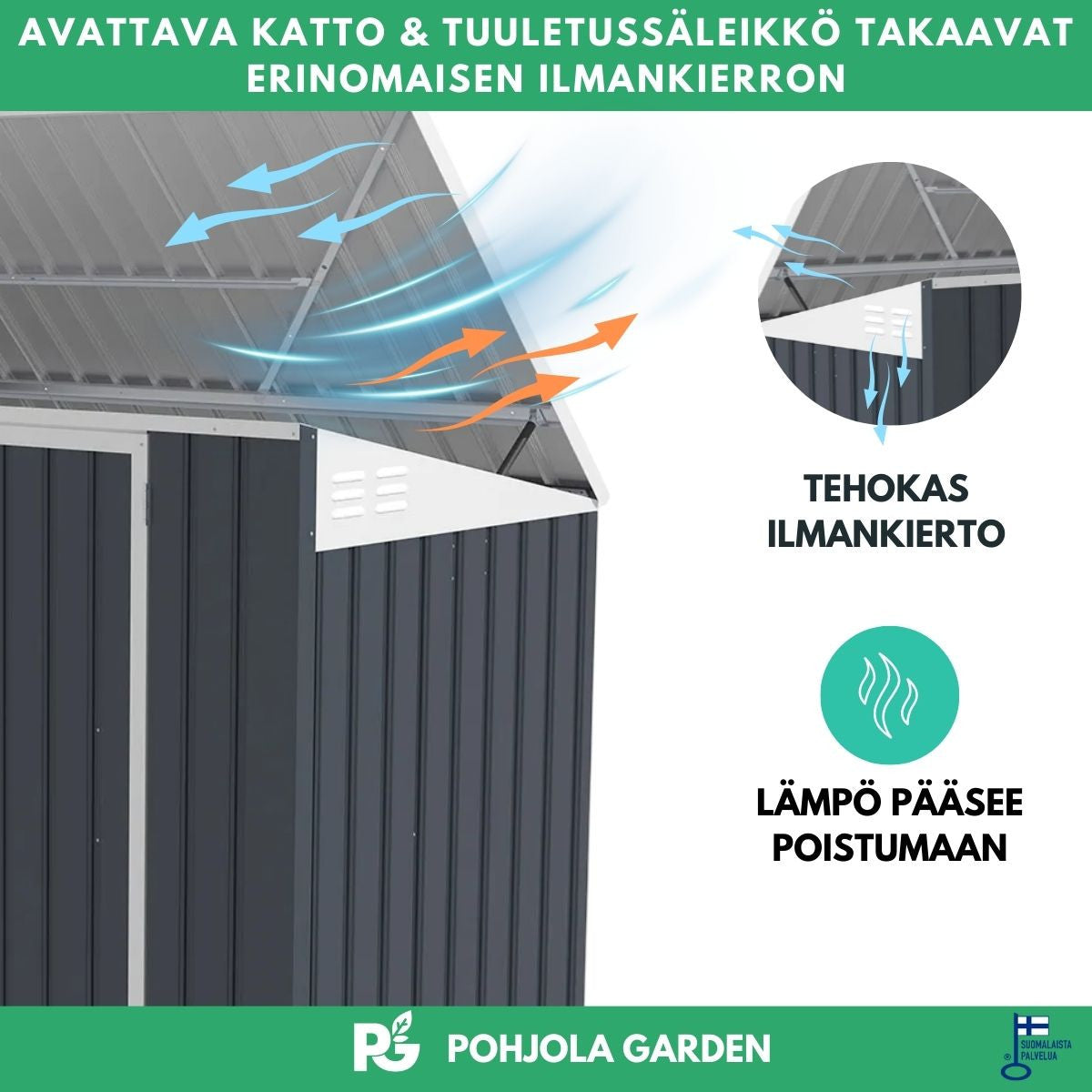 POHJOLA GARDEN Roskakatos XL 3 astialle, Teräslevy, 237 x 101 x 131 cm