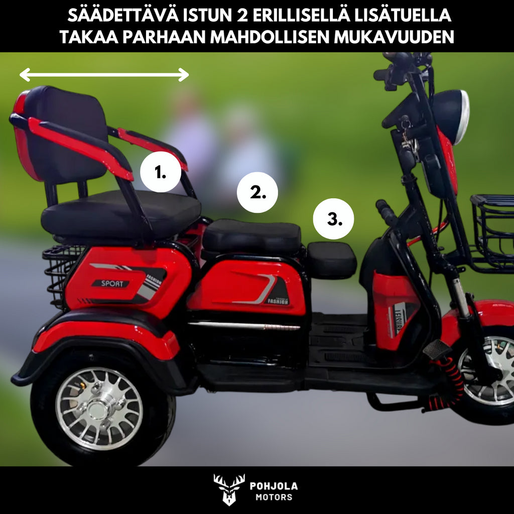 POHJOLA MOTORS Senioriskootteri 1000W etukorilla, 25km/h, 48V20AH, Punainen