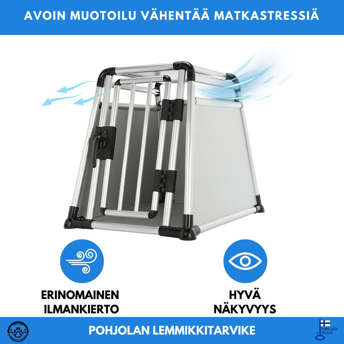 Alumiininen PREMIUM Koiran Kuljetushäkki 81 X 56 X 64 cm, Pyöristetyt Putket