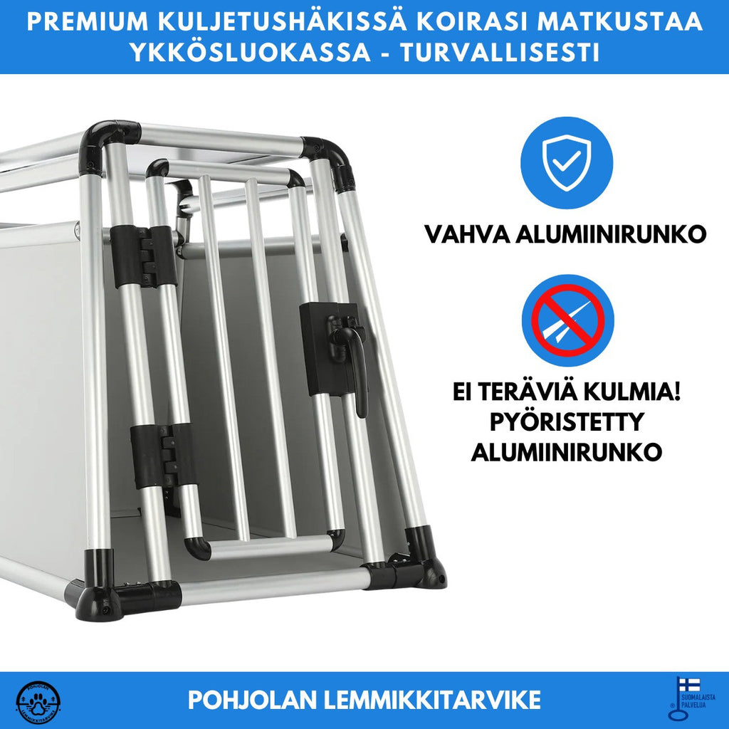Alumiininen PREMIUM Koiran Kuljetushäkki 81 X 56 X 64 cm, Pyöristetyt Putket