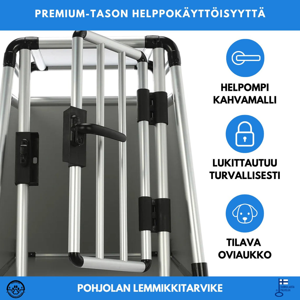 Alumiininen PREMIUM Koiran Kuljetushäkki 81 X 56 X 64 cm, Pyöristetyt Putket