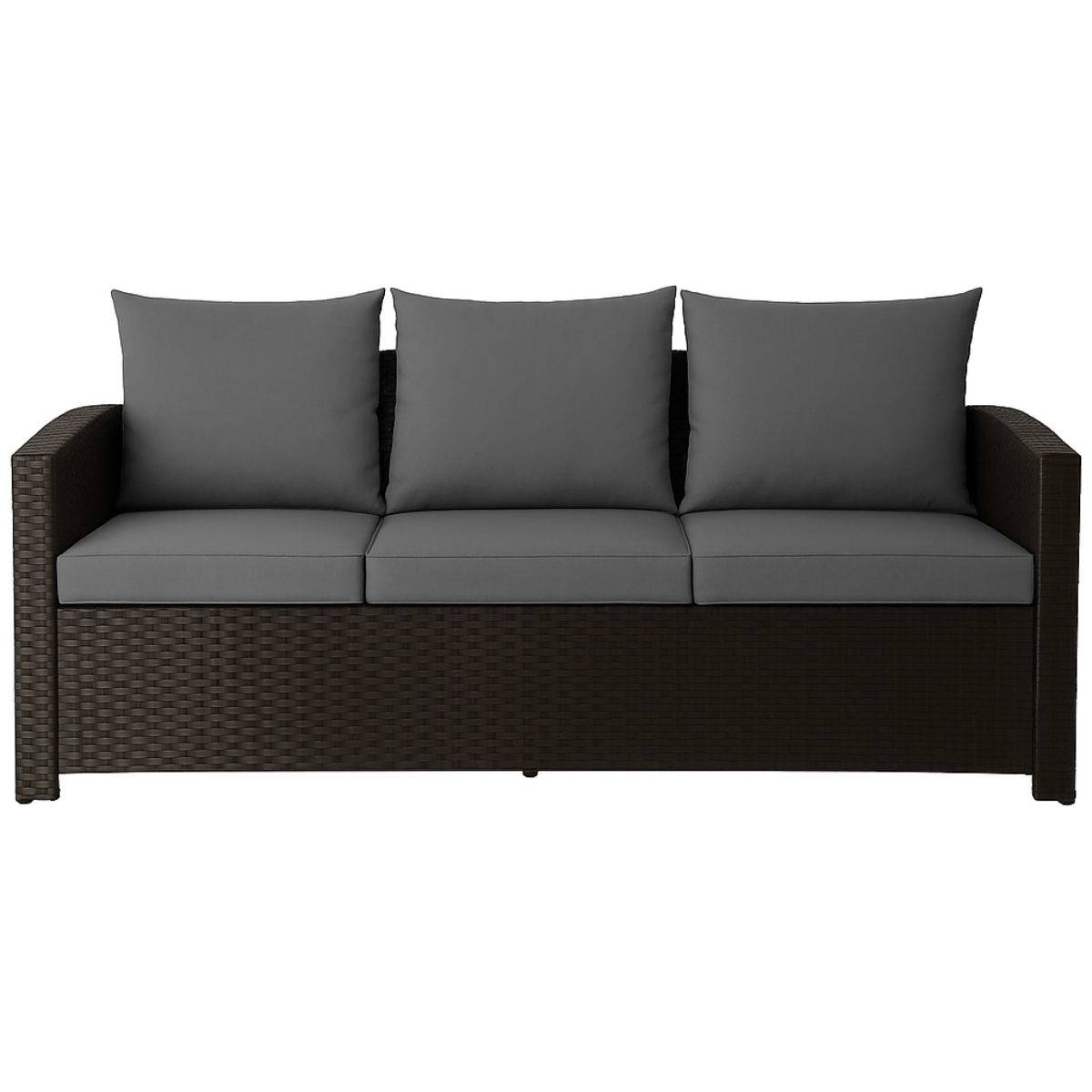 3-istuttava ulkosohva 175 x 60 x 74 cm EMMA – polyrottinki, teräsrunko, musta/harmaa