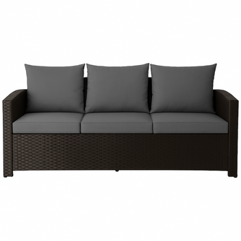 3-istuttava ulkosohva 175 x 60 x 74 cm EMMA – polyrottinki, teräsrunko, musta/harmaa