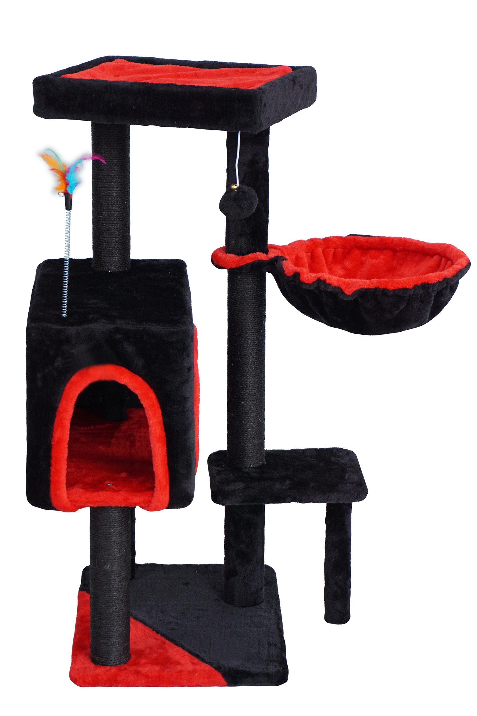 POHJOLAN LEMMIKKITARVIKE Kissan kiipeily-/raapimispuu 90 cm, Musta/Punainen