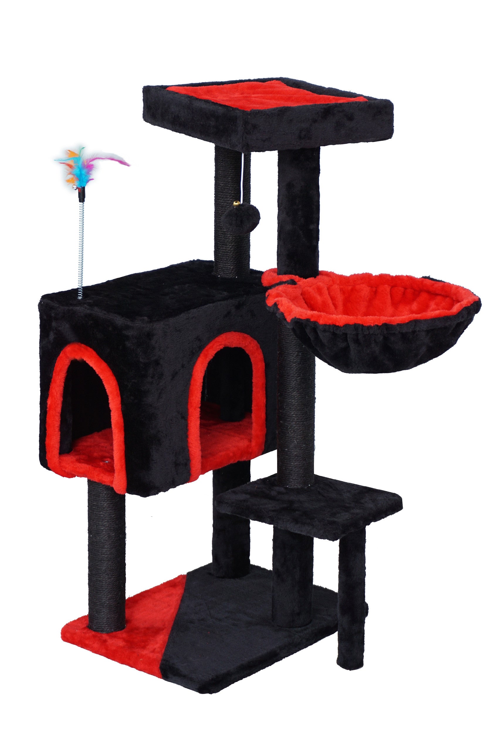 POHJOLAN LEMMIKKITARVIKE Kissan kiipeily-/raapimispuu 90 cm, Musta/Punainen