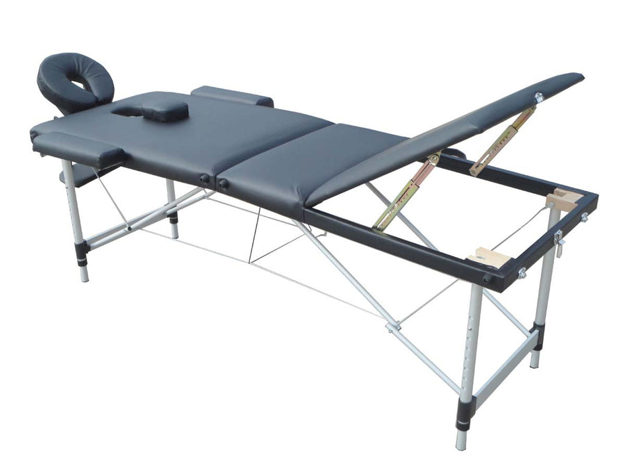 Outlet-massagebänk 195 x 70 cm – 3 zoner, aluminiumram, svart