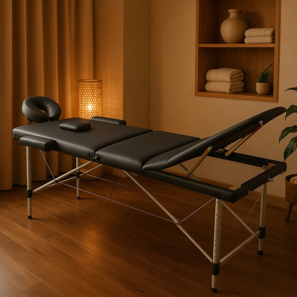 OUTLET! POHJOLAN URHEILUTARVIKE Taitettava Hierontapöytä Premium Alu 3V, 195x70cm, Musta