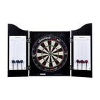 LONGFIELD DARTS BOARD, CABINET AND 2 DARTS SETS