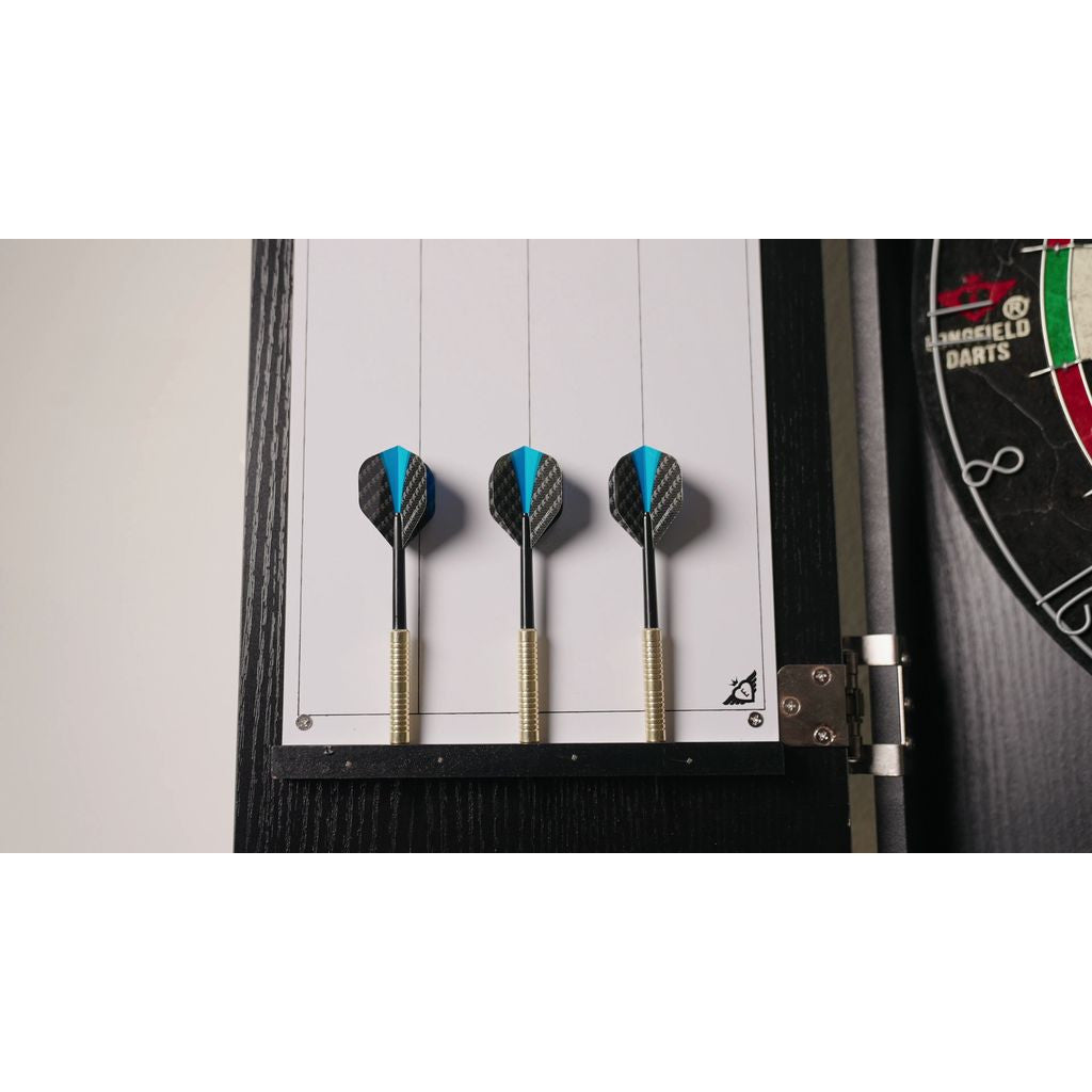 LONGFIELD DARTS BOARD, CABINET AND 2 DARTS SETS