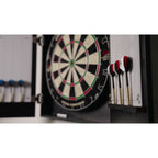 LONGFIELD DARTS BOARD, CABINET AND 2 DARTS SETS