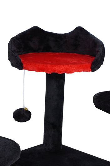 Kattklösbräda 139 cm – 2 hus, sisalstolpar, bollleksaker, svart/röd