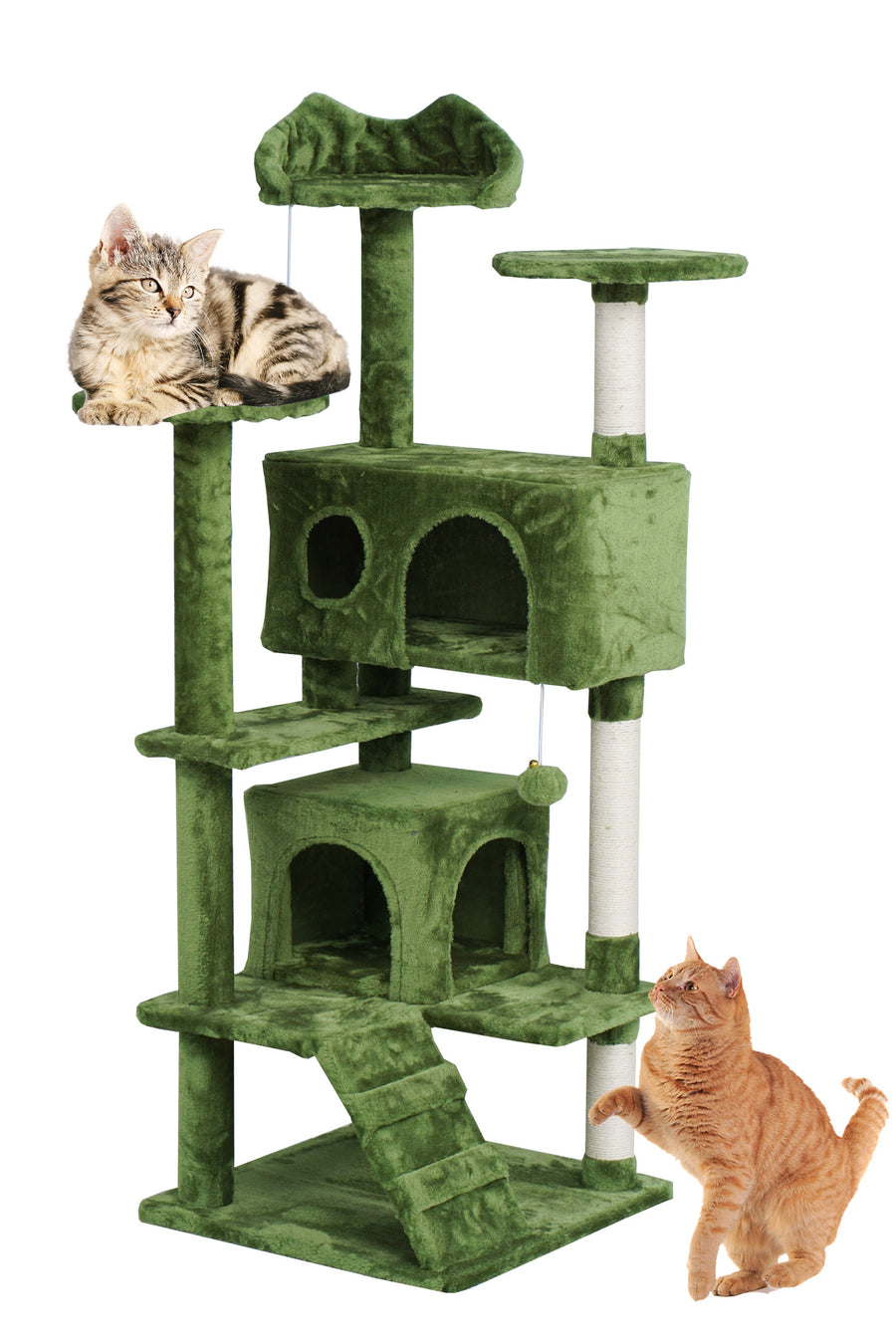 Kattklösbräda 139 cm – 2 hus, sisalstolpar, bollleksaker, grön
