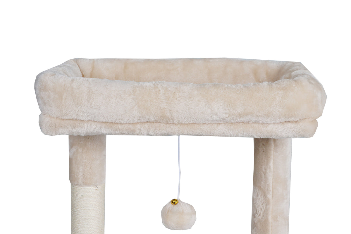 Kissan raapimispuu 143 cm – piiloluola, riippumatto, beige