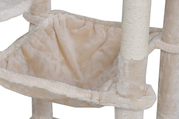 Kissan raapimispuu 143 cm – piiloluola, riippumatto, beige