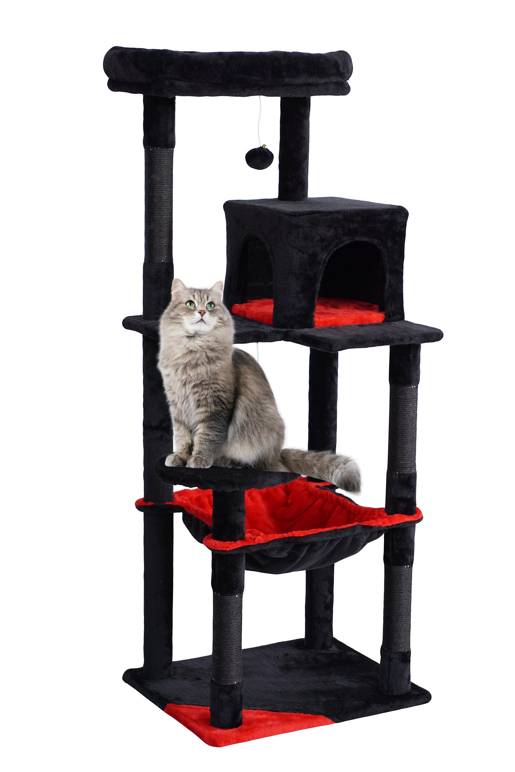 POHJOLAN LEMMIKKITARVIKE Kissan kiipeily-/raapimispuu 143 cm, Musta/Punainen