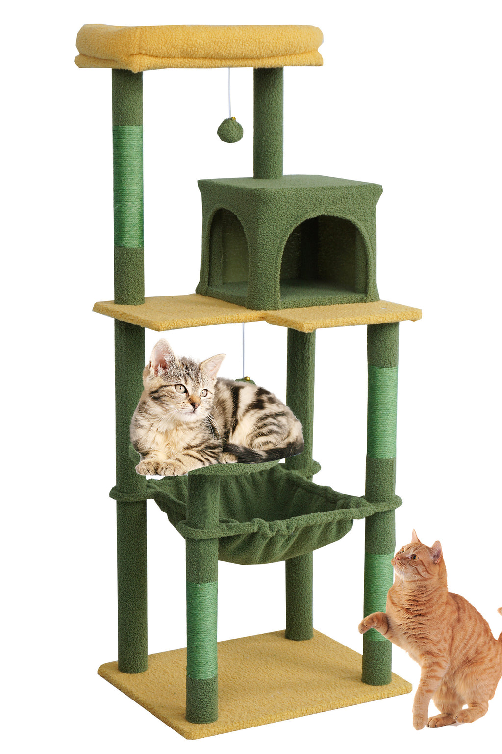 POHJOLAN LEMMIKKITARVIKE Kissan kiipeily-/raapimispuu 143 cm, Keltainen/Vihreä