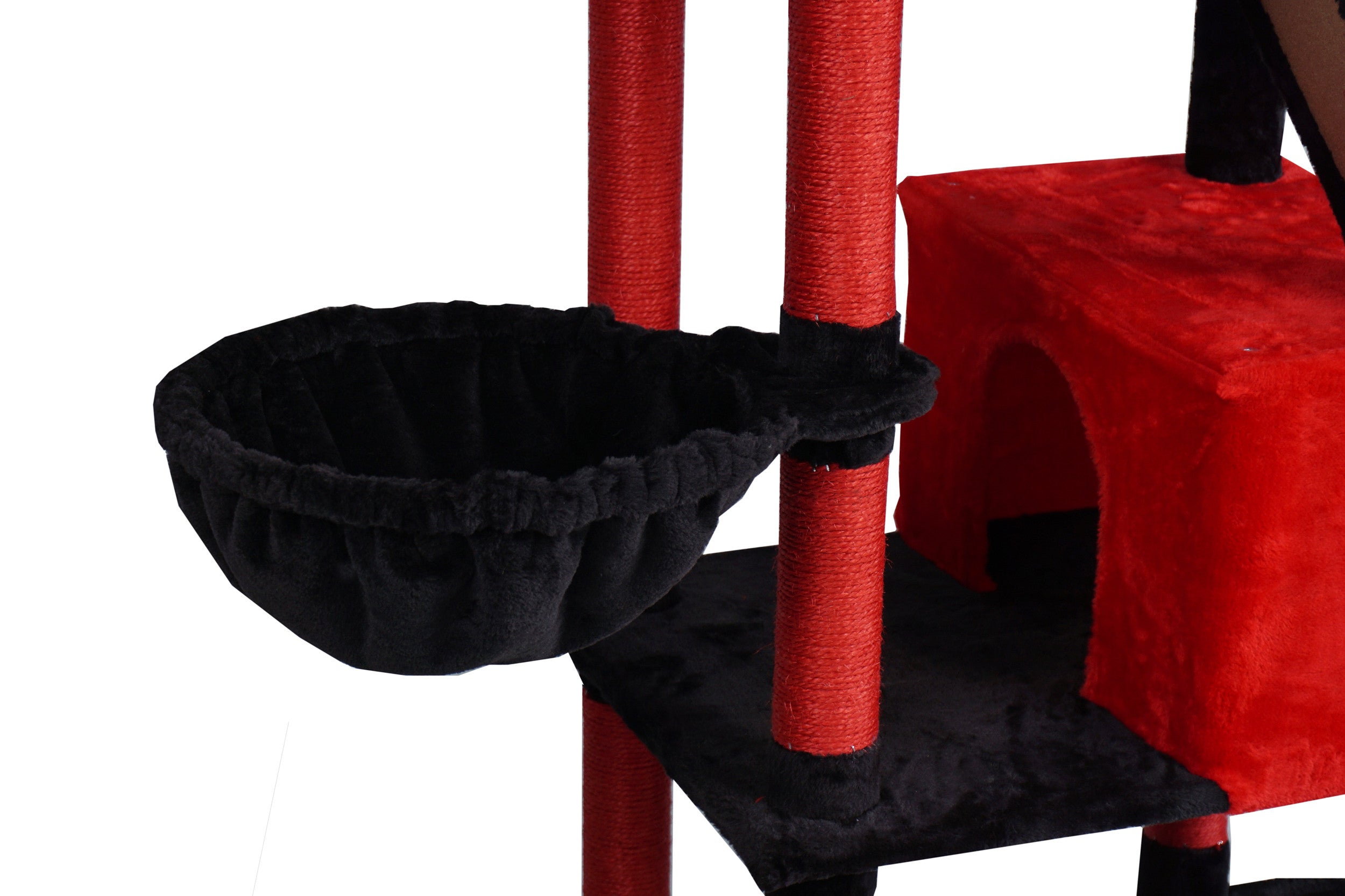 POHJOLAN LEMMIKKITARVIKE Kissojen raapimis-/kiipeilypuu 206 cm, Musta/Punainen