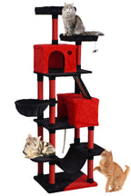 POHJOLAN LEMMIKKITARVIKE Kissojen raapimis-/kiipeilypuu 206 cm, Musta/Punainen